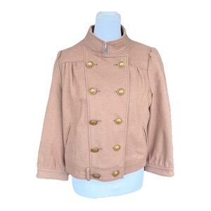 NWT Anthropologie Camel Wool Military Jacket Gold Crest Buttons Academia Style